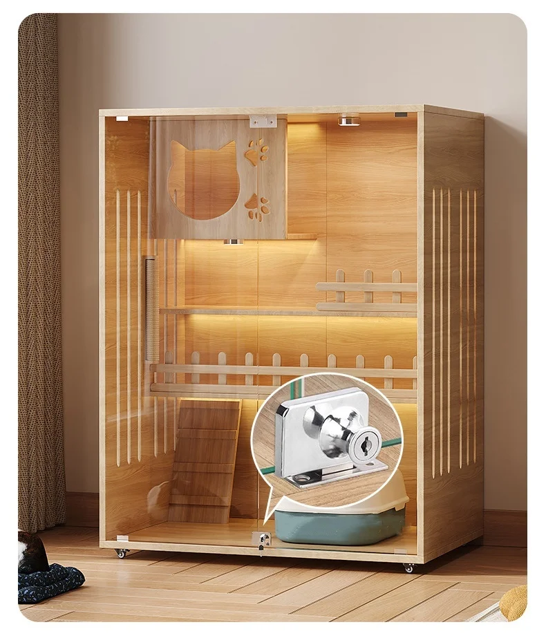 Modern Luxury Cat Nest Home cat nest Pet Cabinet Large Glass Wooden Villa Home Cat House
