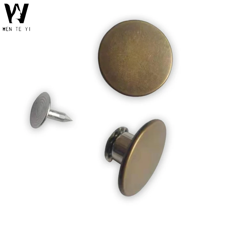 Wholesale vintage customized logo brass alloy metal free jeans buttons clasp bronze denim button thread stud clasp rivets pins