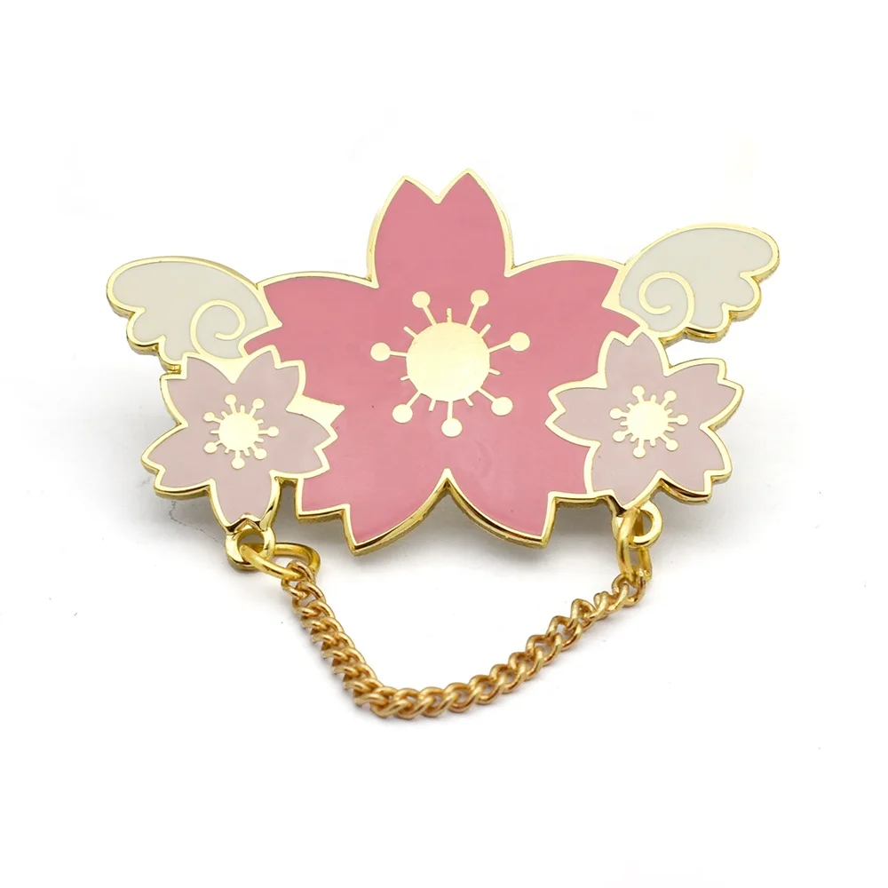 Custom Design Pins Orange Flower Gold Pins Metal Hard Enamel flower lapel Pin Badge