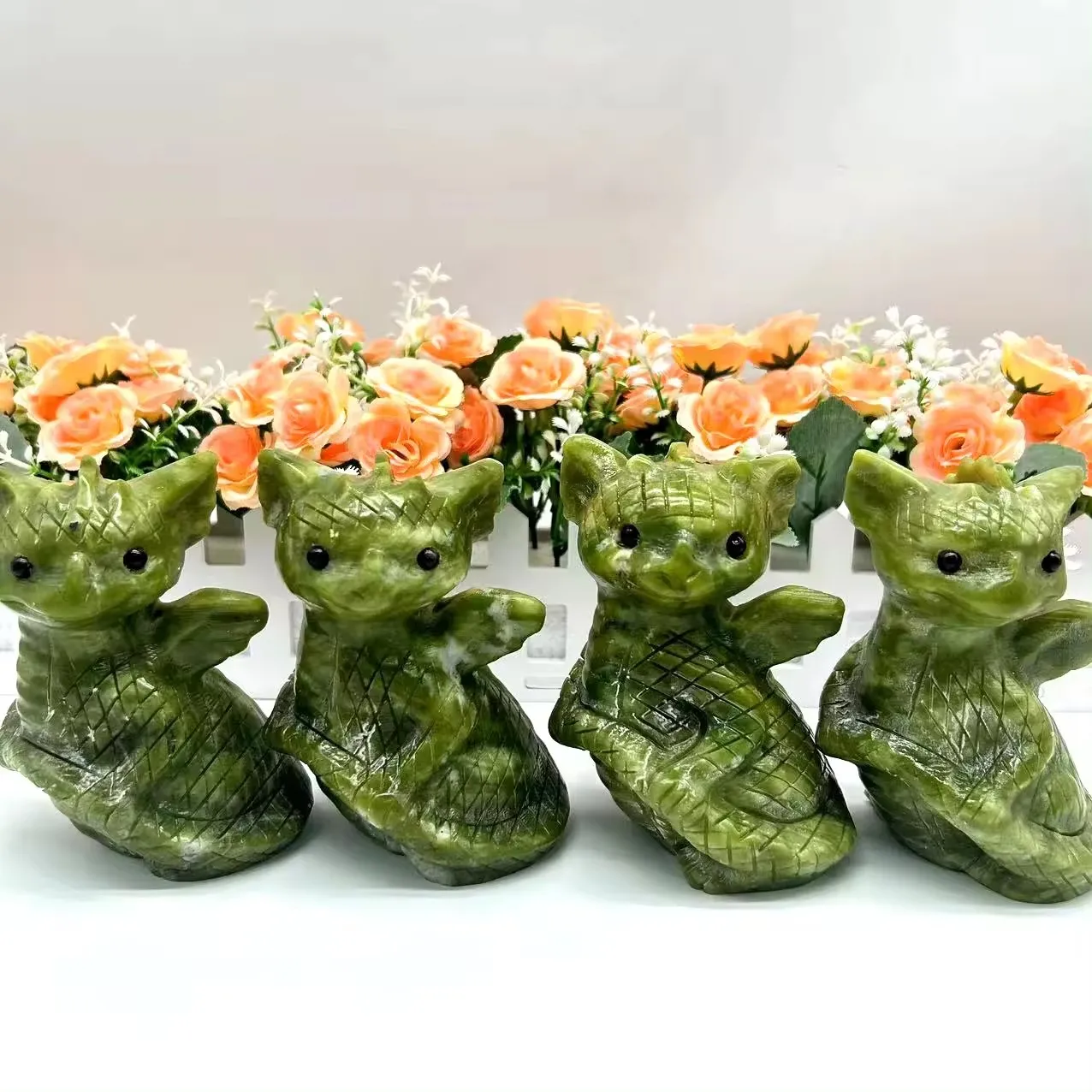 Customization Hand Carved Natural Crystal Xiuyan Jade Dragon Sculpture For Home Decoration