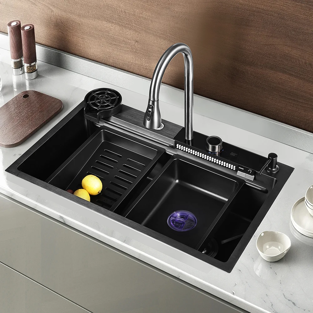 Pull-Out Kitchen Faucet Sink Waterfall S.S. Flying Rain Faucet and Kitchen Sink