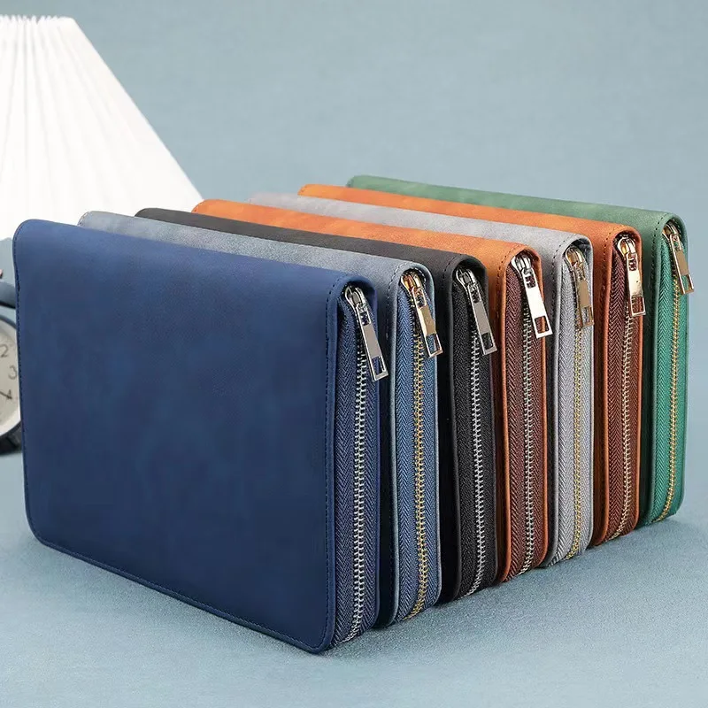 Factory customize A4 PU leather portfolio folders Travel Notebook zipper Padfolio Folder