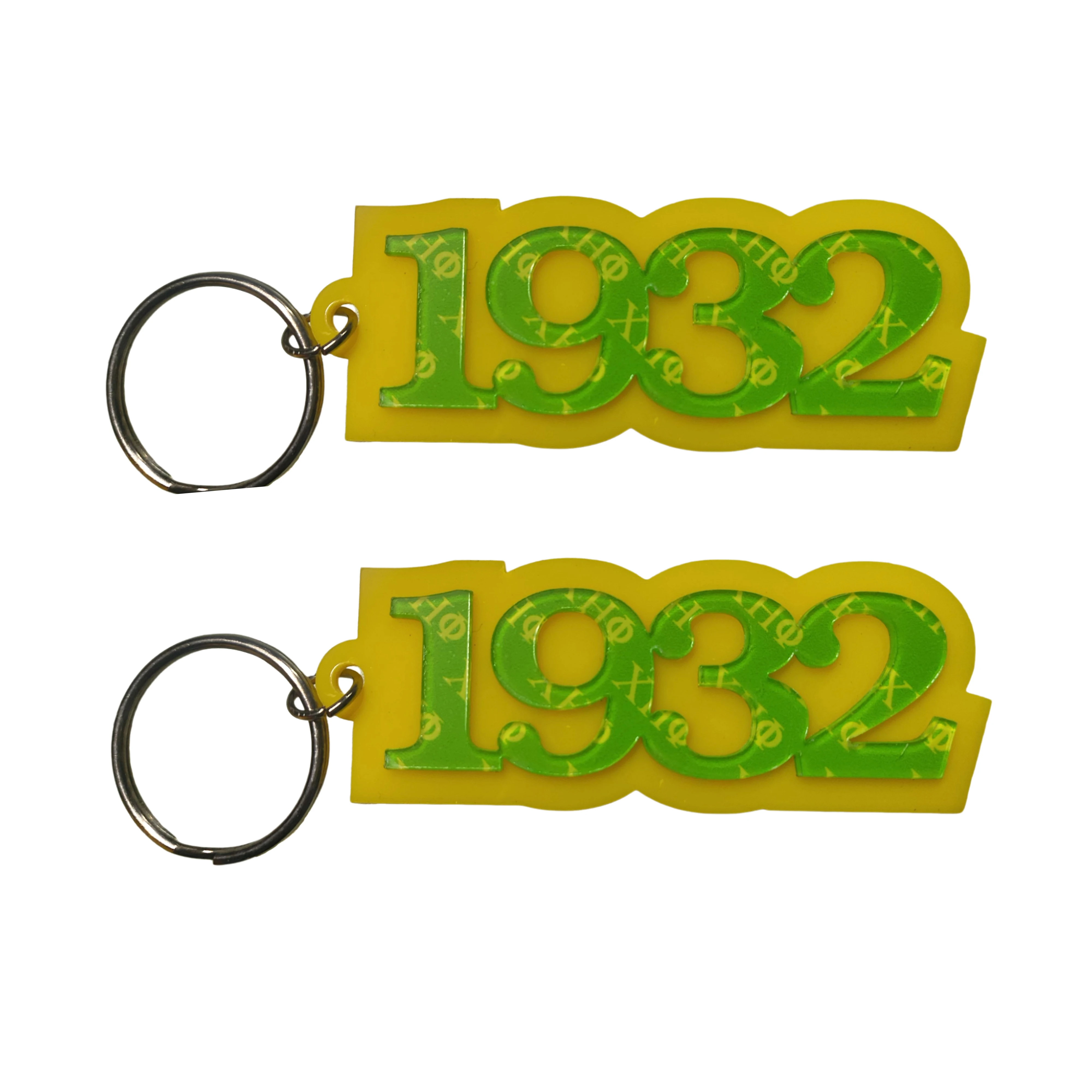 Custom Made Year 1932 Chi Eta Phi Sorority Chapters Green Yellow Acrylic Keychain Greek Letters Plastic Keychain Motel Keychain