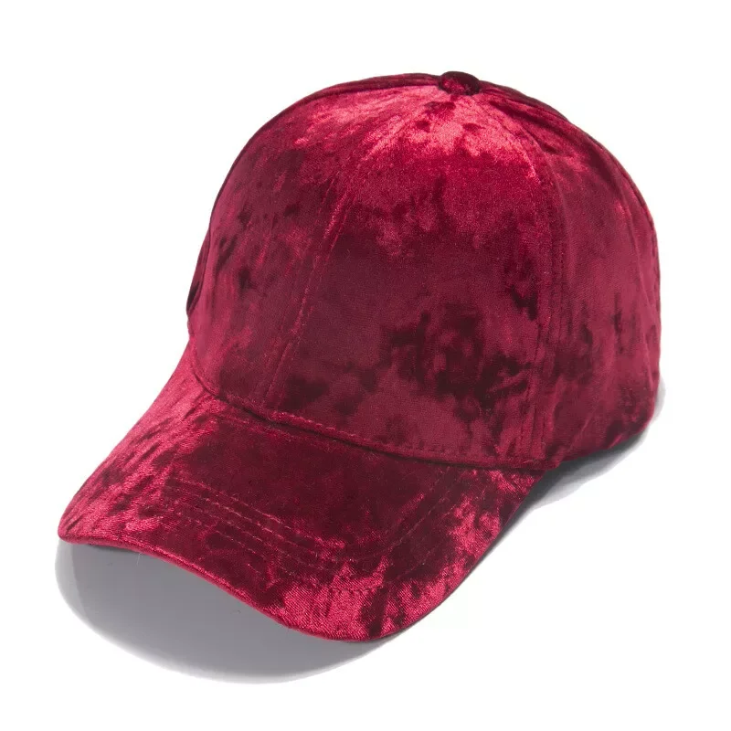 Wholesale Custom 6 Panel Crushed Red Cotton Velvet 58cm Baseball Cap Hat
