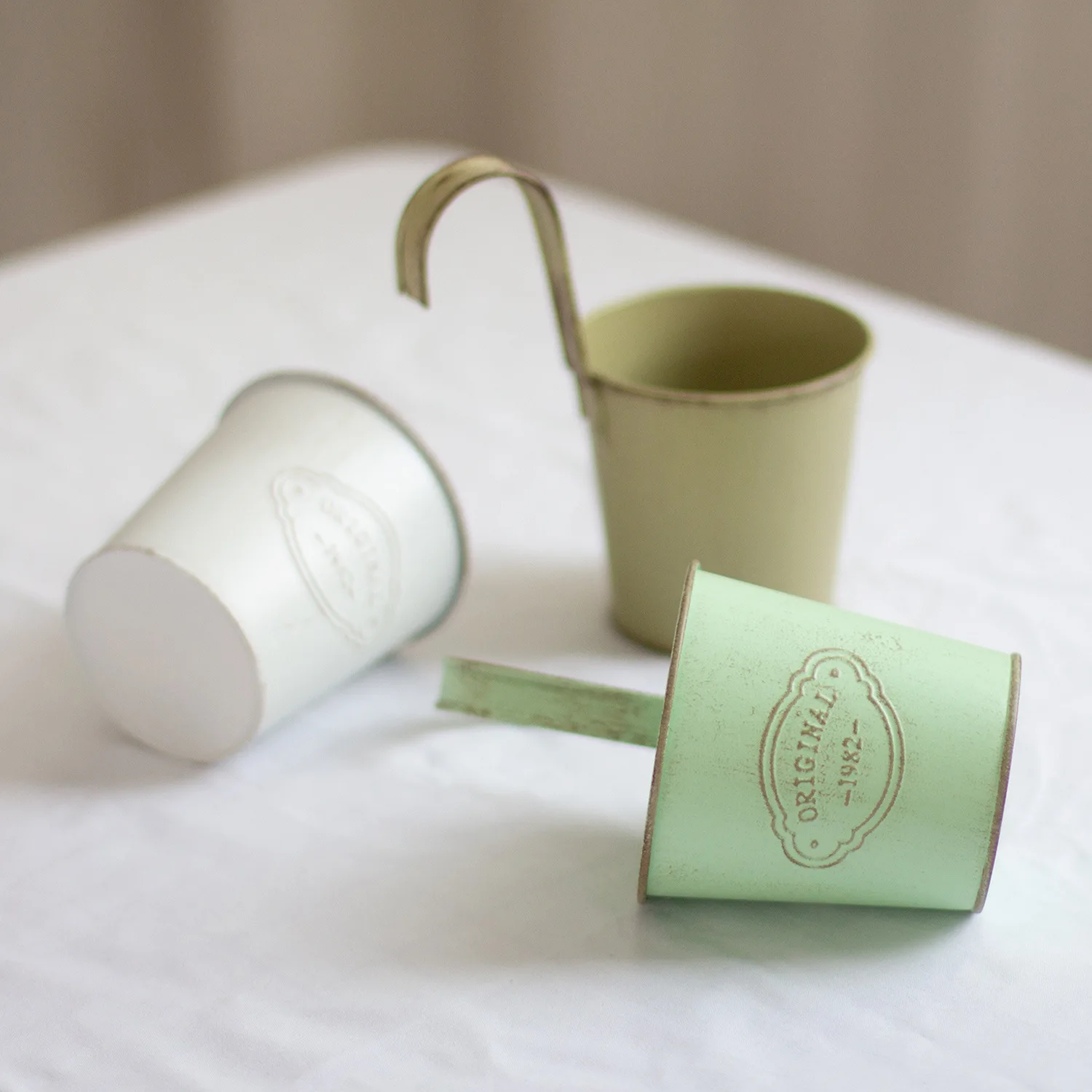 Vintage Style Hanging Flower Pots Metal Planter Bucket Flowerpot with Detachable Hooks