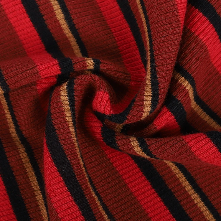 
 Высококачественный 96% хлопок 4% спандекс Мягкая полосатая трикотажная эластичная ребристая трикотажная хлопчатобумажная ткань  