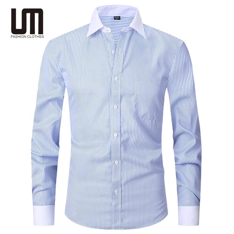 Liu Ming Men s Spring Summer Fashion 2024 Clothing Cotton Comfortable Business Long Sleeve Solid Stripe Shirts