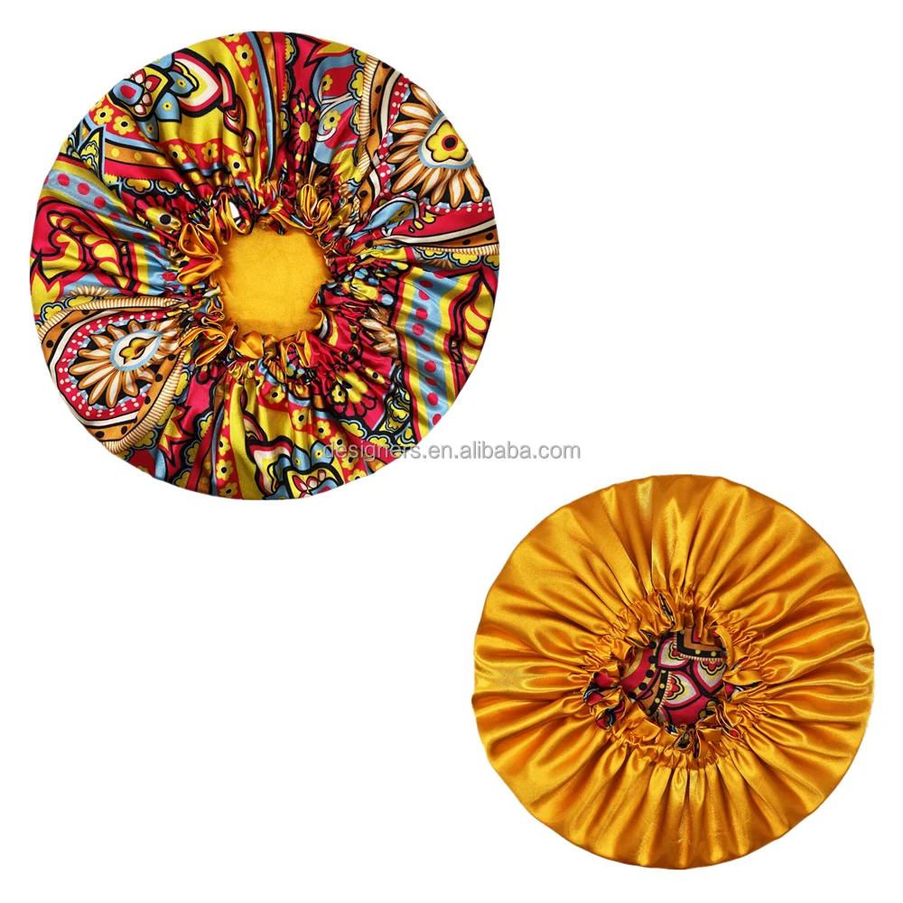 Wholesale Reversible double layer popular sleep cap Adjustable satin hair Drawstring jumbo bonnets for women