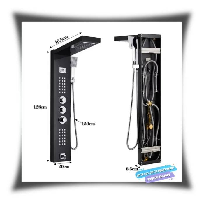 Thermostatic Shower Faucet Waterfall Rain Shower Panel 3 Handles Bathroom Shower Mixer Column with Handshower