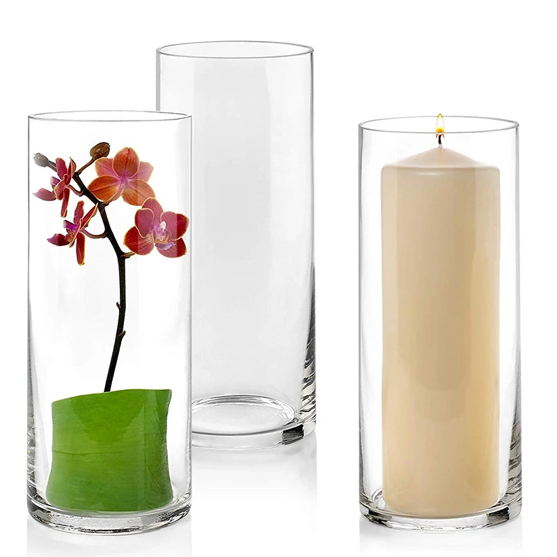 Wholesale Customized Glass Cylinder Vases 10 Inch Tall Multi-use Pillar Candle, Floating Candles Holders or Flower Vase