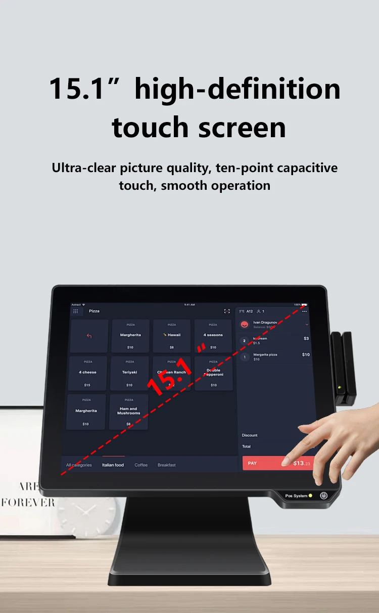 15.1 Inch All In One  Pos system Machine  cash registers Capacitive Touch Screen terminal retail Sale Pos Machine for restaurant