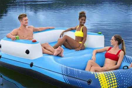 Newest inflatable Sunny 4-5 person Large Floating Island Lake water lounge Raft with Cup Holders can Move Load weight 360KG