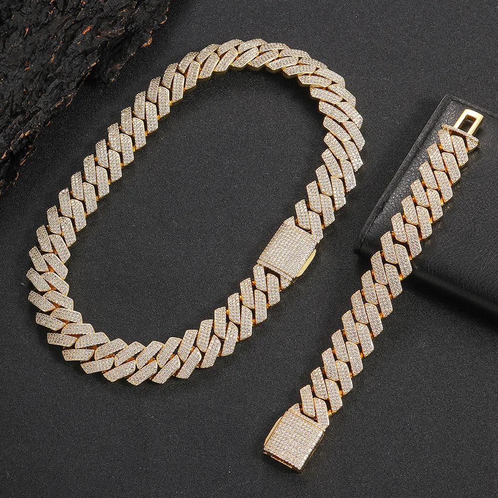 Hip Hop Jewelry 10/12/15/20mm Diamond Cuban Link Necklace for Men Silver Plated Miami Iced Out Cz Prong Chain