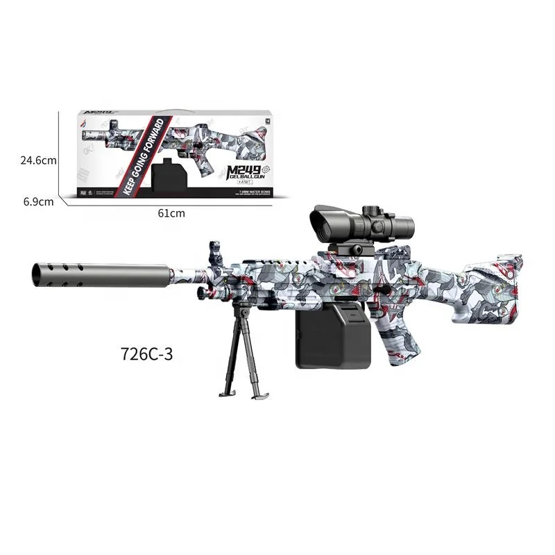 Color Paint Mini M249 Kids Automatic Splatter Gel Ball Blaster Splatter Toy Gun With Water Bomb Shooting Bullets