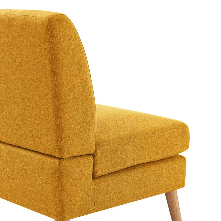 Nordic Modern Living Room Office Furniture Upholstered Wooden Frame Leg Fabric Linen Armless 2 Seat Loveseat Leisure Sofa