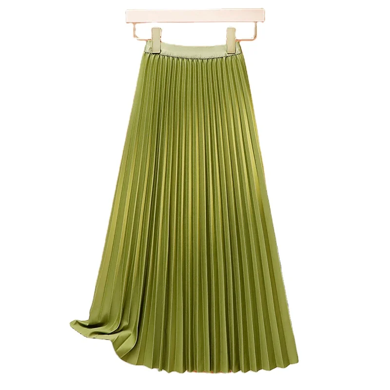 Black Long Pleated Skirt Women Summer Elegant Plain Korean Casual Simple Temperament High Waisted Midi Skirts