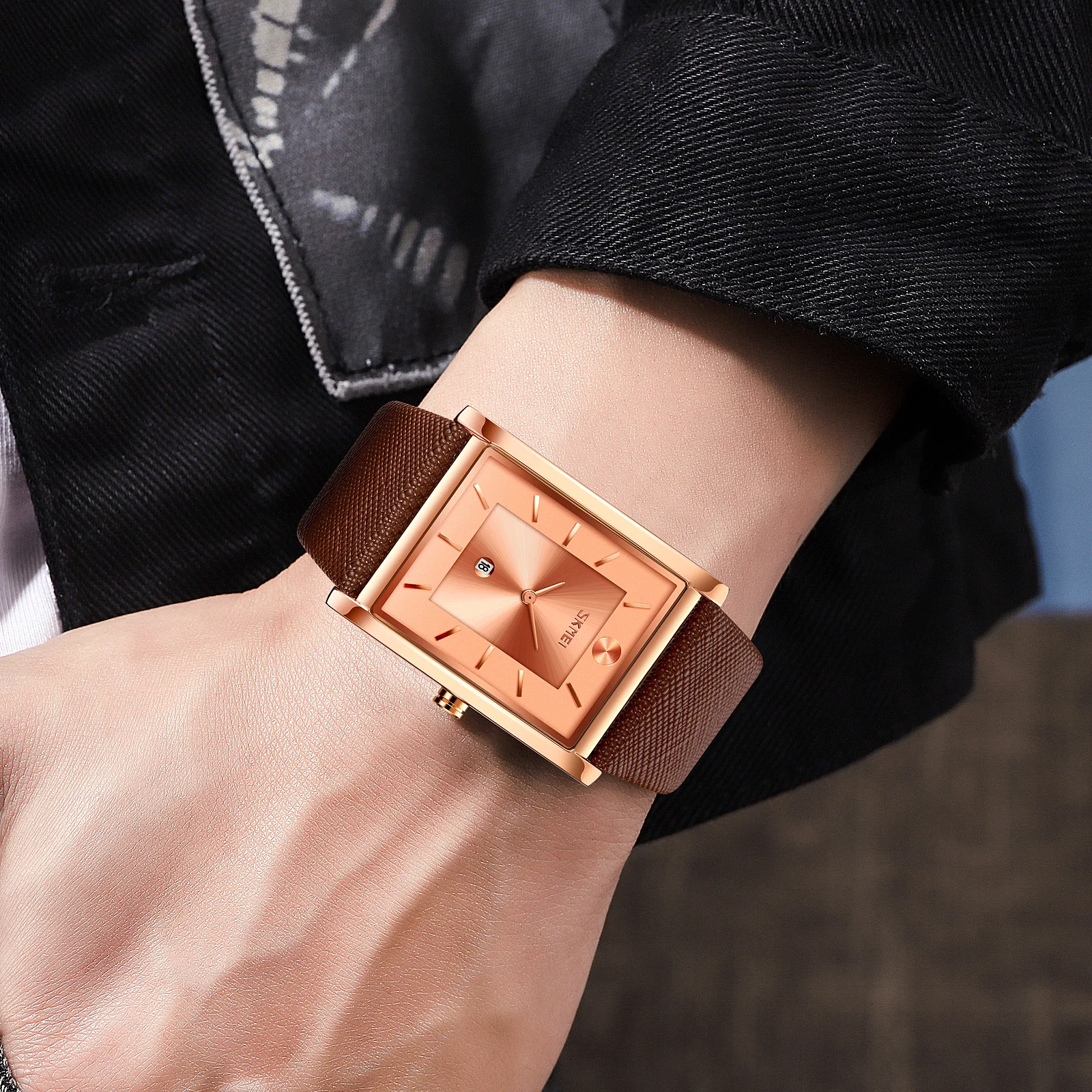 factory wholesale oem SKMEI 9256 genuine leather watch jam tangan water resistant men wristwatches