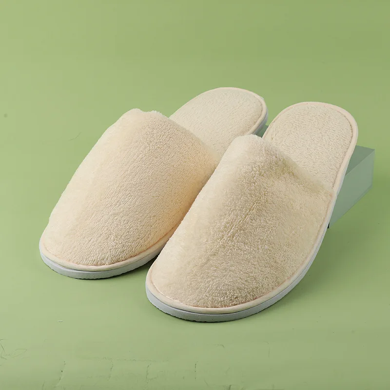 USA Summer Hotel Slipper Beige Coral Fleece Material Washable Disposable Close-Toe Design Wholesale Personalized Women Hot