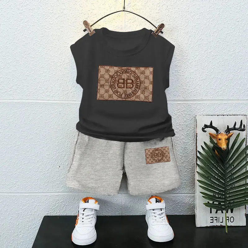 New Summer Baby Suits 2pcs Print Outwear Casual Teenagers Boys Clothing Sets