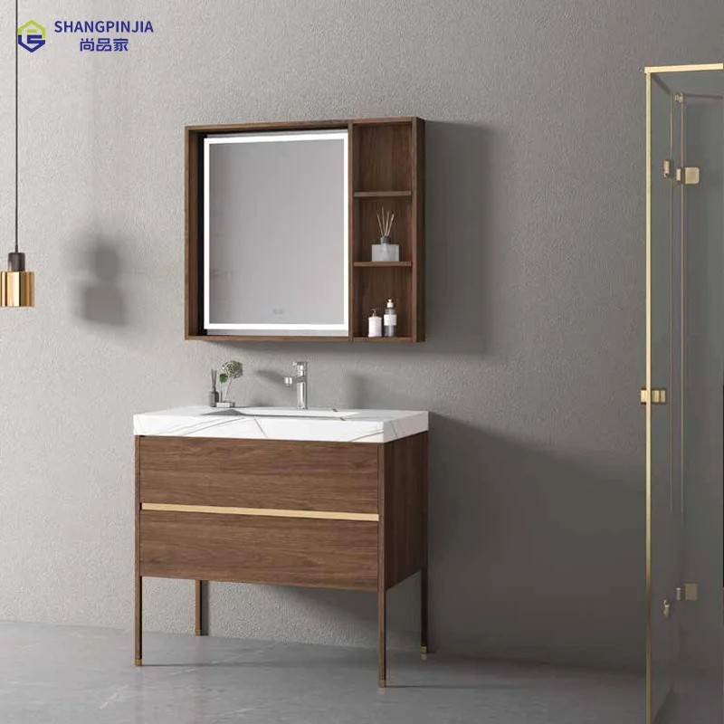 Japan Style Corner Wall  Floor Standing Modern Bathroom Wooden Cabinets Bathroom Vanity