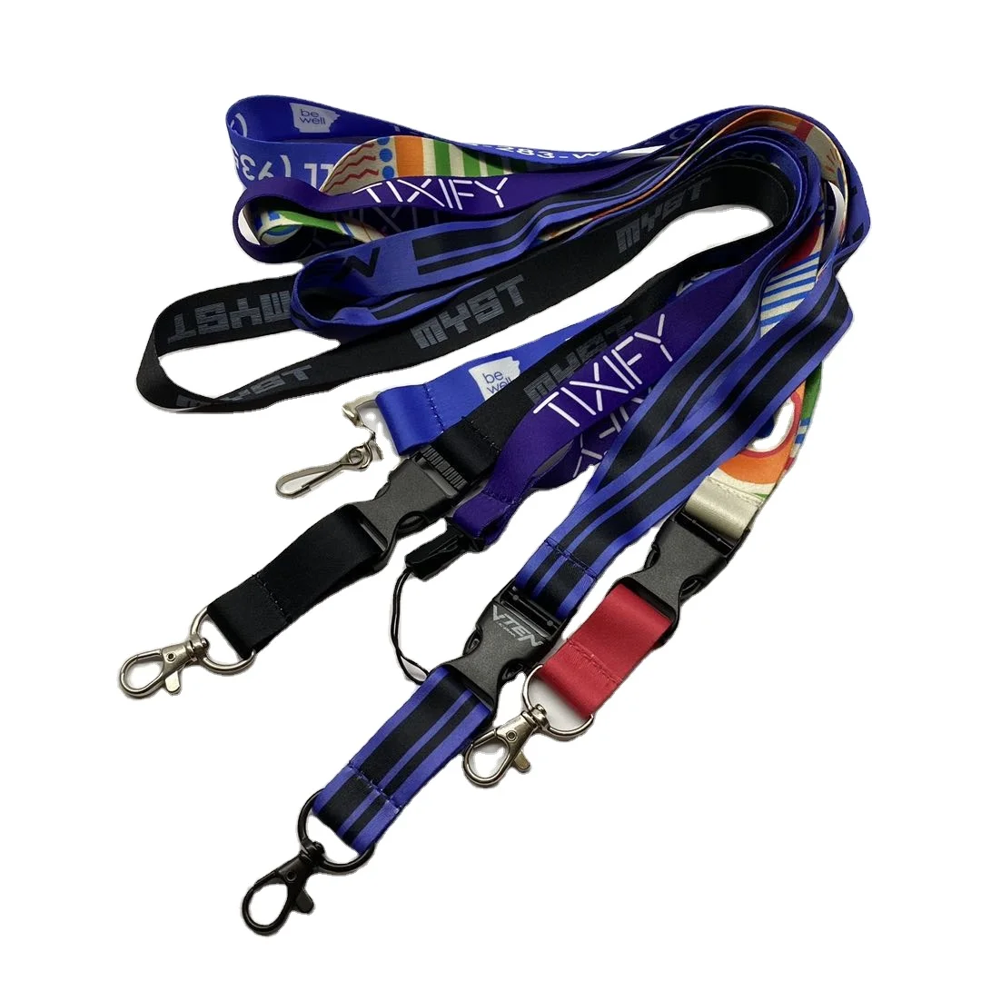 Wholesale Personalized customized polyester Badge Neck Straps Key Printing key lanyard With Buckle Adjustable