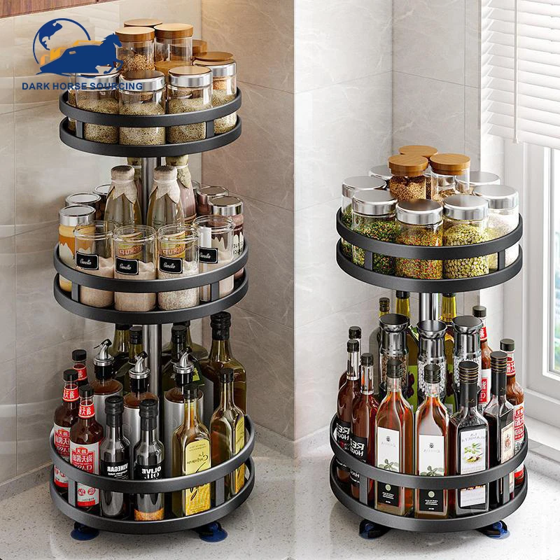 Round Turntable Kitchen Cupboard 360Rotating Spice Salt Organizer Rack Rotating Seasoning Rack