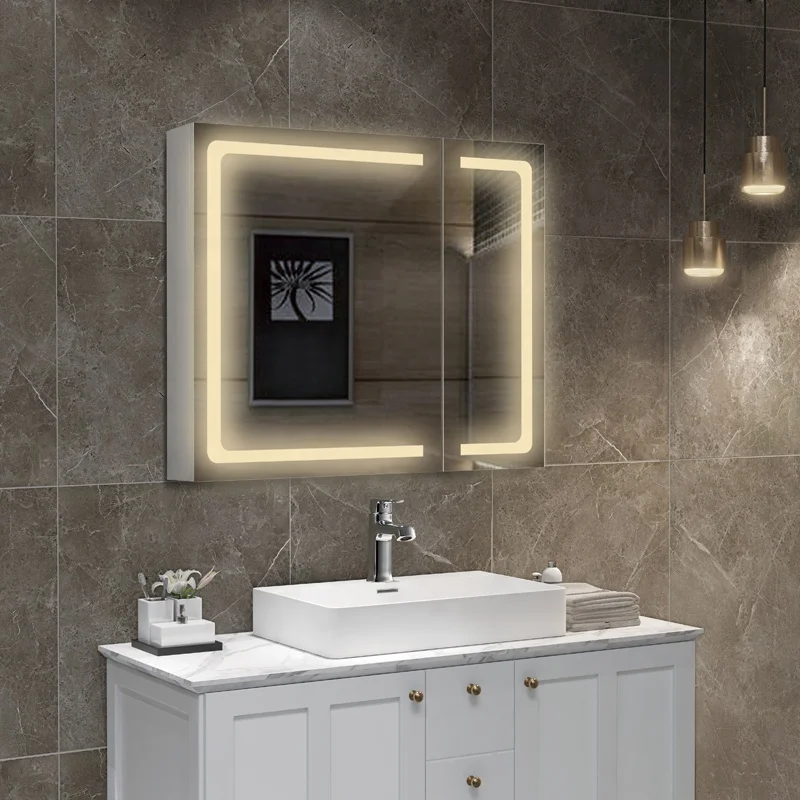 Sliding Door Corner Bathroom Mirror Cabinet