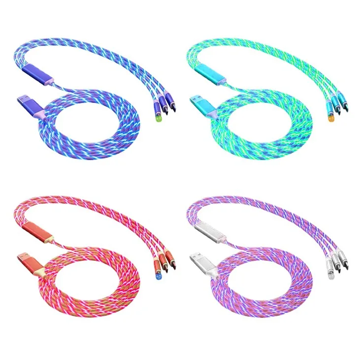 
2021 latest model 3in1 flow luminous lighting usb cable for Android iPhone Microusb Type C hogh quality charger with light l for Android line &nbsp;cord USB Cable iPhone Microusb Type C Mobile Cables Fast Charging Data Charger Led Flowing Light Usb 3 in 