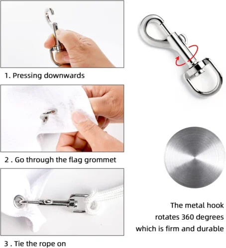 100ft Flag Pole Rope Flag Pole Halyard Rope Kit 4 Pcs Zinc Alloy Swivel Snap Hooks Double Braided Nylon Flagpole Line Rope