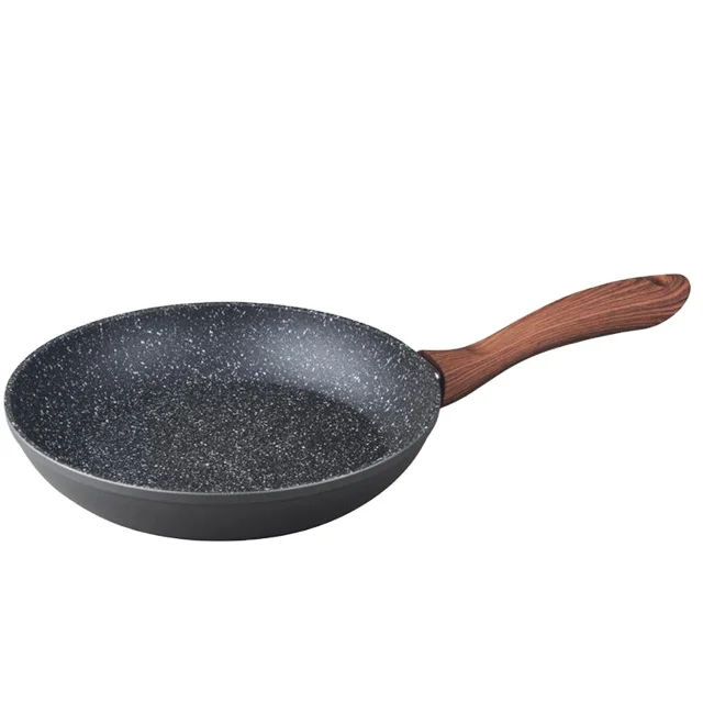 Aluminum forged  marble stone coating multifunction fry pan with wooden handle