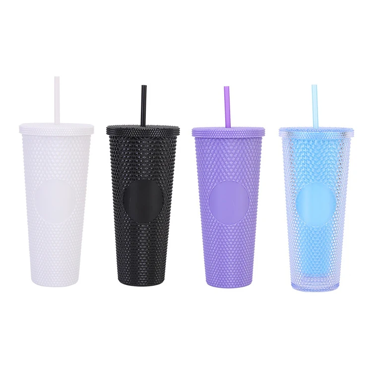 Ailingalaxy 710Ml Double Layer Durian Plastic Cup Bpa Free Custom Reusable Drink Plastic Cold Cup Tumbler With Lid And Straw
