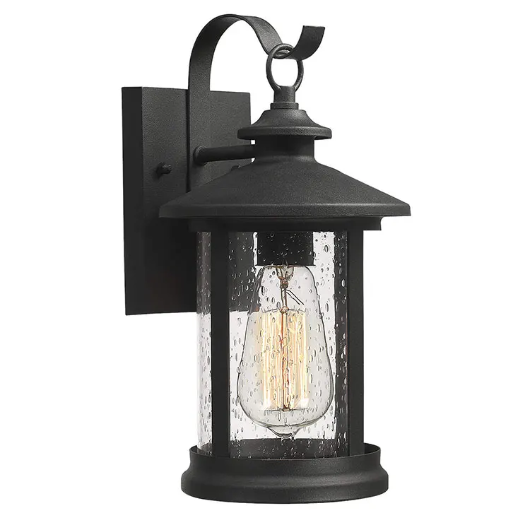 JH-Mech Light Exterior Wall Lantern Sconce Outdoor Black Finish with Seeded Glass Shade Wall Mount Light Fixture Brackets