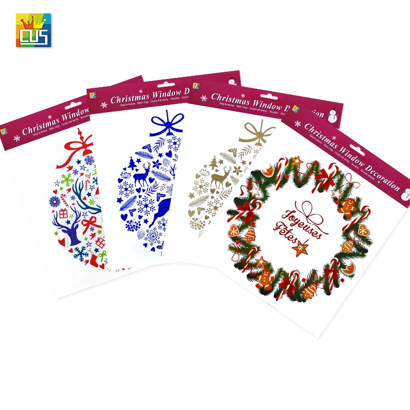 Merry Christmas flower green Wreath bell deer elk Windows decals fridge magnet static electrostatic cling Stickers