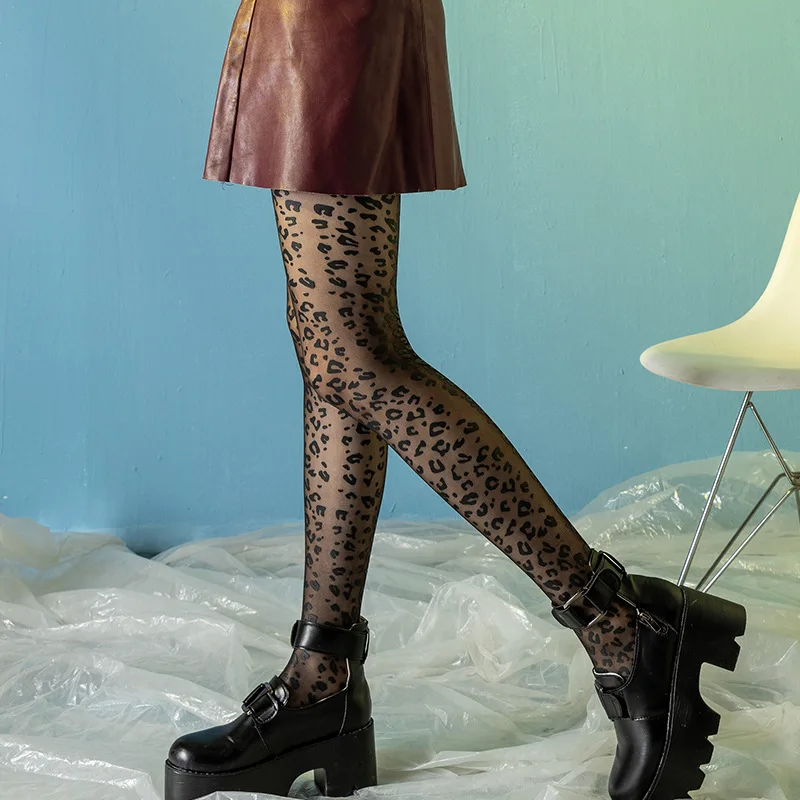 New Sexy Print Women Tattoo Tights Socks Leopard Print Silk Stockings Elastic Skinny Legs Pantyhose