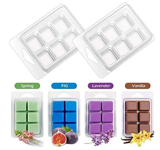 Wax Melt Packaging Molds 60 Pcs 6 Cavity Reusable Clear Plastic Clamshell Mould Cube Tray Clamshells for DIY Making Candle Soap