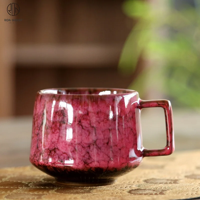 Latest model retro pottery handmade kiln change vintage water latte coffee mug large 180ml ceramic tea cup with handle