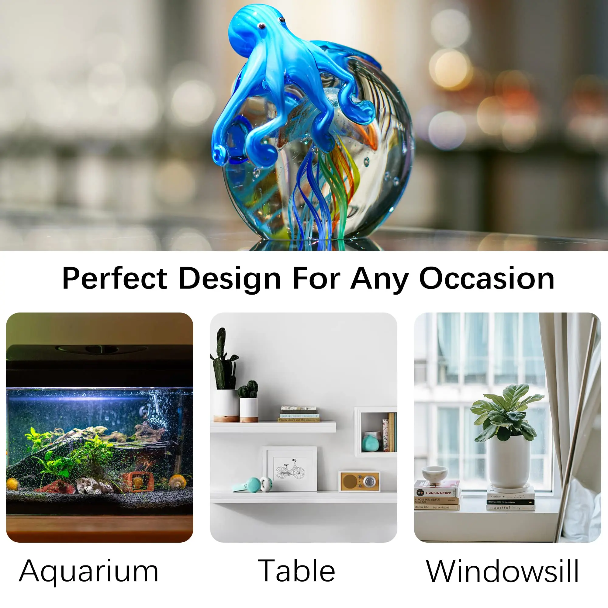 5inch Colorful Crystal Octopus and Jellyfish Collectible Sea Animal Artwork Sculpture Home Aquarium Decor