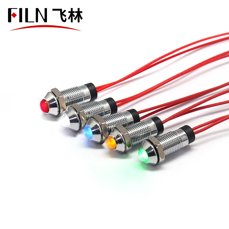 CE metal 8mm led indicator  24v 120v 220v pilot light red 12v led signal light with 20 cm cable