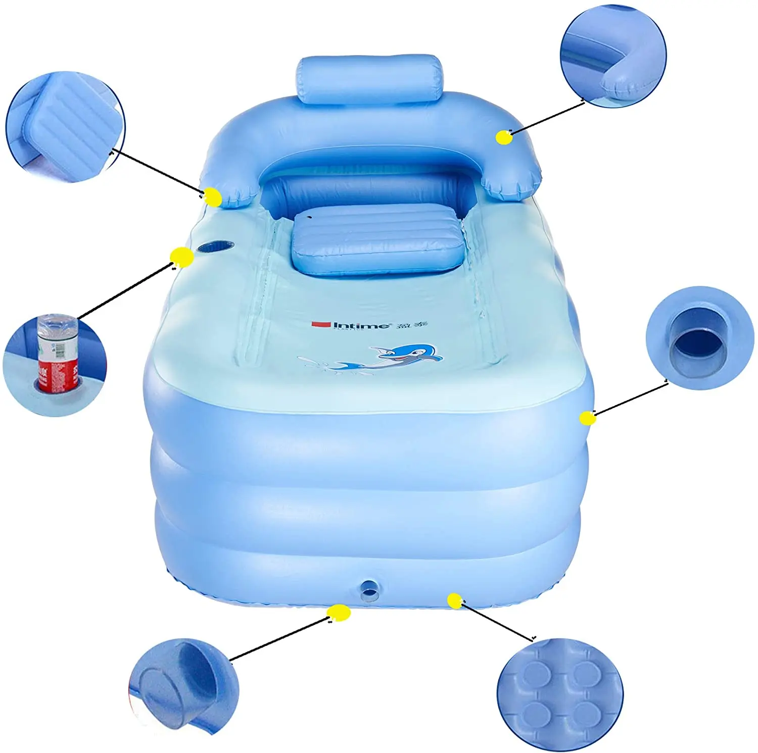 3 rings Blue Portable Blow Up Bath Tube Inflatable Adult Bath Tub with Foot Pump