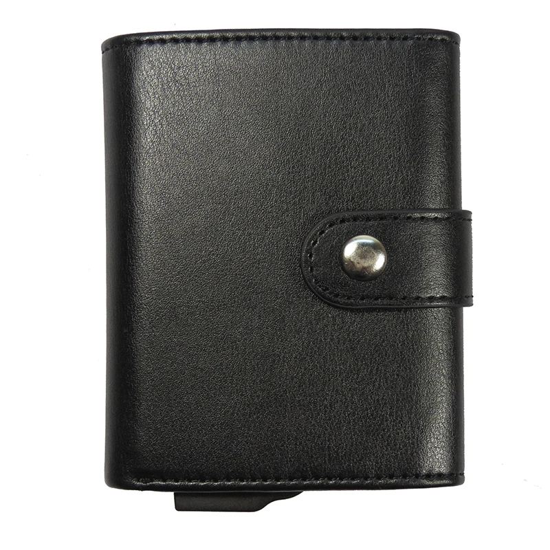 Slim Thin Case Aluminum Minimalist Anti Theft Wallet Credit Card Holder Auto Eject Wallet with Zipper Coin Pocke Credit PU Woman