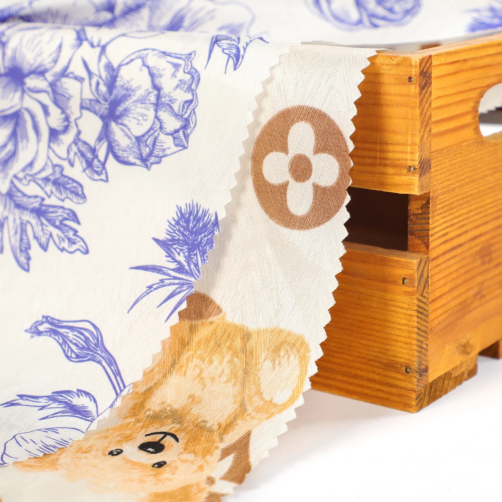 Jiulong textile custom design print flower Satin fabric supplier bridal Herringbone satin fabric for wedding dress