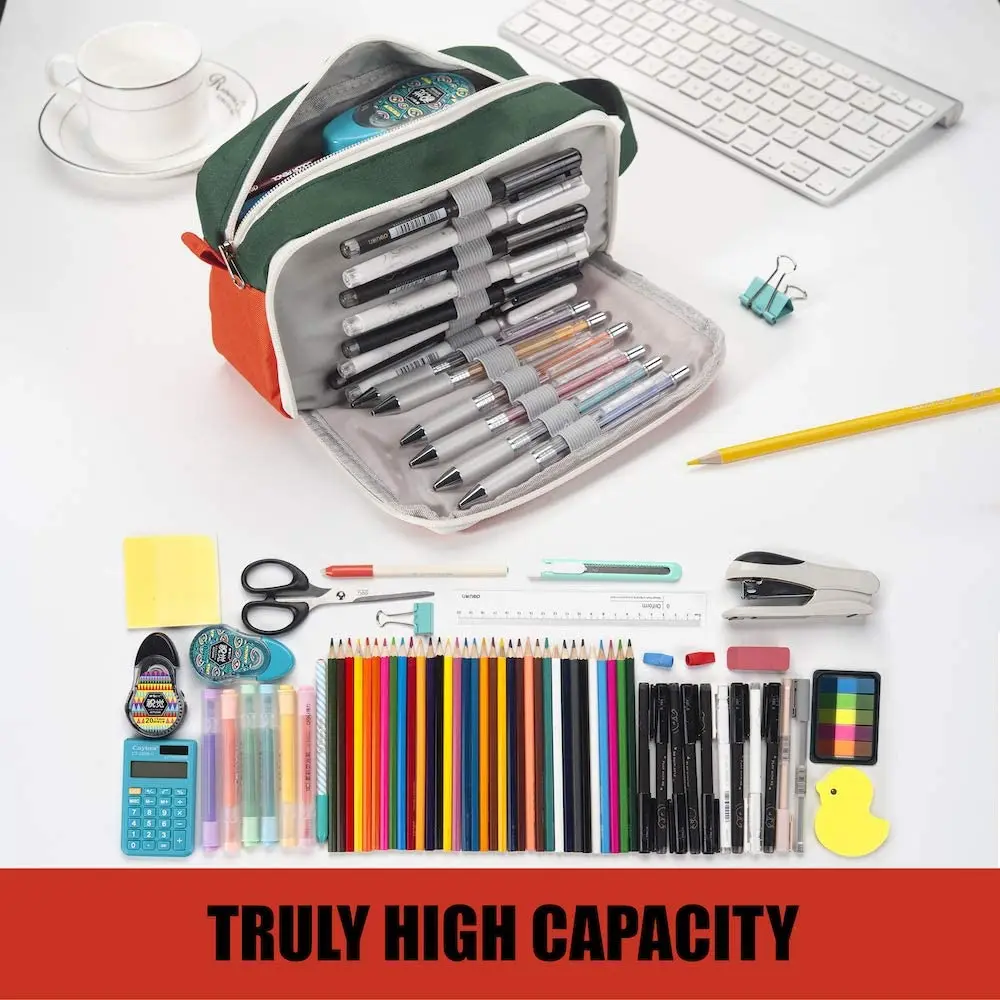 High Capacity Pen Case Durable Pencil Bag Stationery Zipper Pouch for Teens Girls Adults
