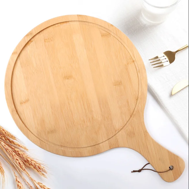 Manufacturers Wholesale Round Bamboo Pizza Cutting Board With Handle