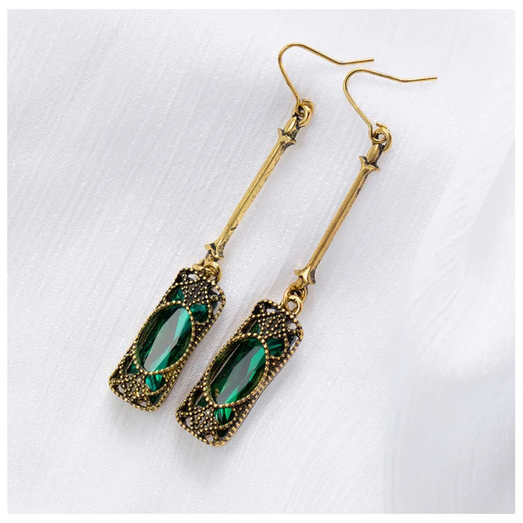 
Latest product long jeweled earrings antique bronze geometric drop earring 