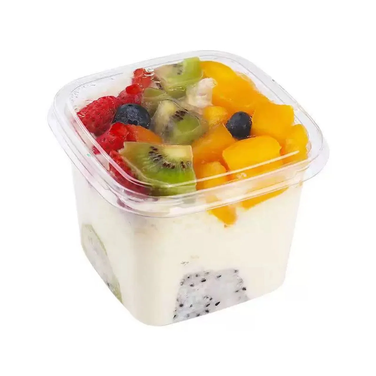 Factory Wholesale 12oz Plastic Square Dessert Cups with Lid for Mousse Pudding Yogurt Fruit