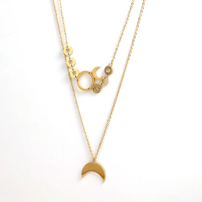 
Bohemian Moon Stainless Steel Pendant Necklace Double Chain Fashion Jewelry 