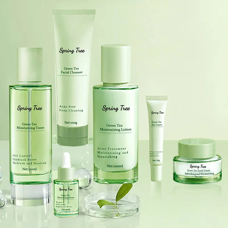 Private label natural vegan korean whitening Green Tea Purify Balancing Skin Care Set  Facial Care Kit