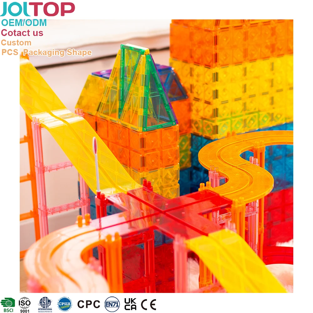 JOJTOP 2024 new 50 pcs hot sale  OEM ODM custom magnetic ring track car set educational toys for kids