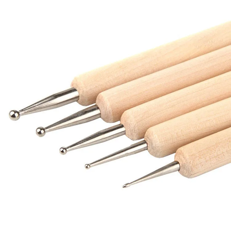 5pcs 2 Way Wooden Handle Dotting Pen Drawing Gel Polish Painting Brushes Nail Art Dot Doting Tools