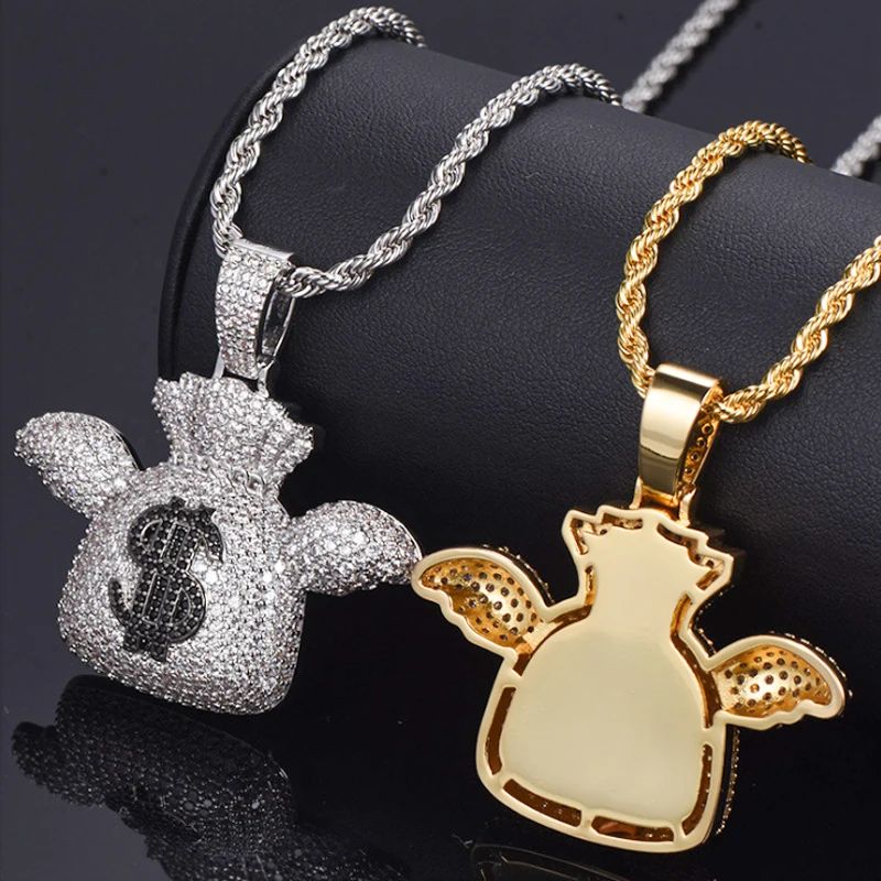 Custom Logo Hip Hop Jewelry 925 Silver Gold Plated Crystal Diamond Iced Out Men Hiphop Charms Necklace Custom Pendant